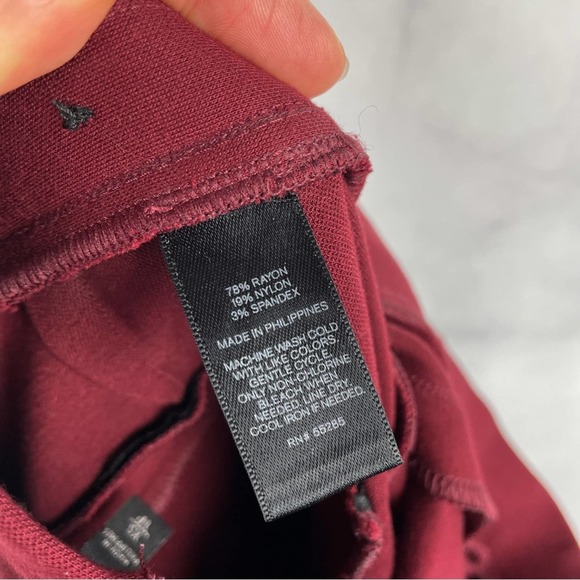 Express Mid Rise Pull-On Flare Trouser Dress Pants Elastic Waist Burgundy Red XS - Picture 7 of 12